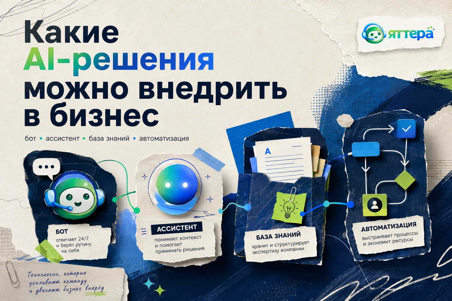 Какие AI-решения можно внедрить в бизнес: бот, ассистент, база знаний, автоматизация