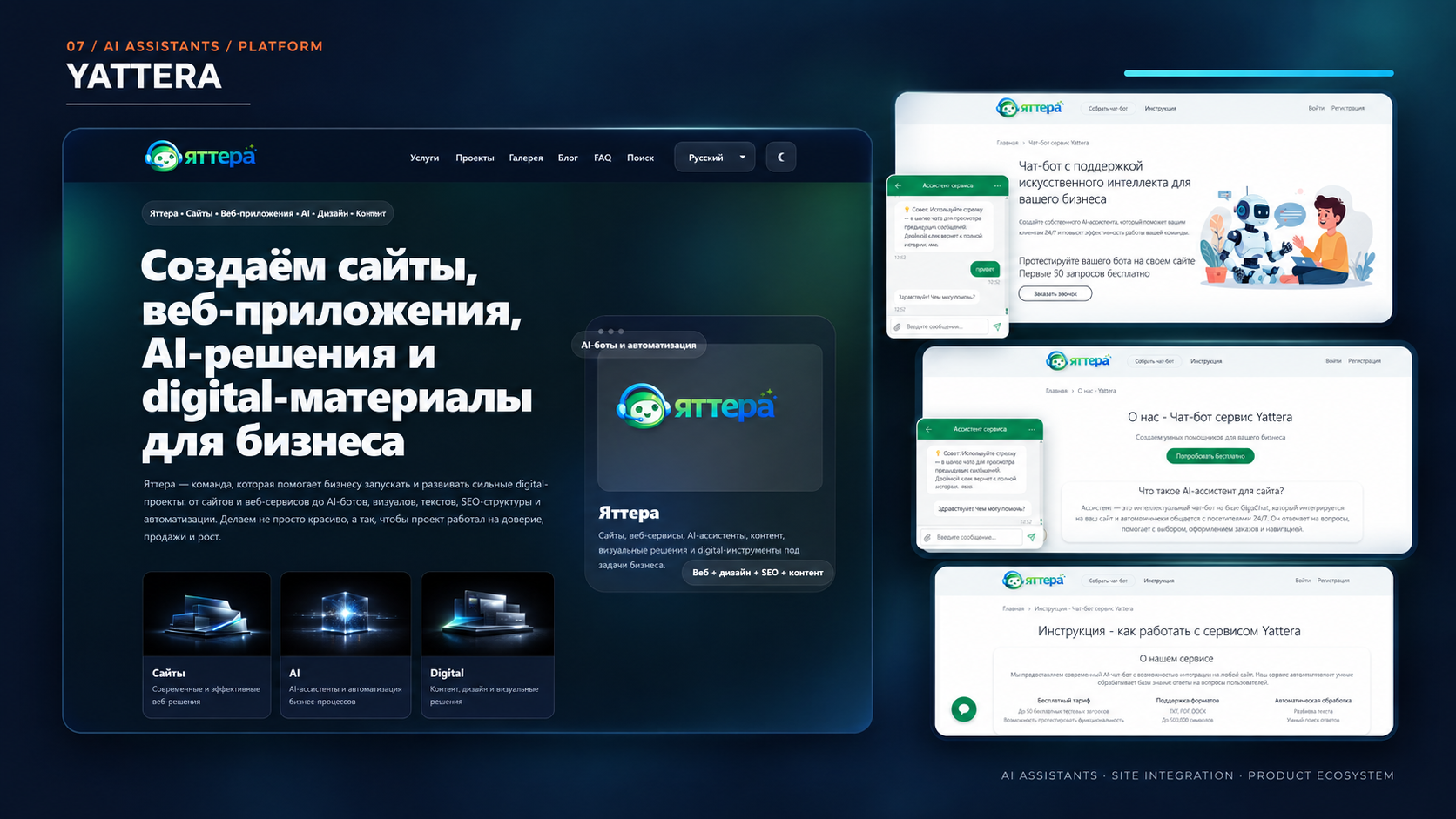 Платформа Яттера: сайт и AI-ассистенты, интегрированные в интерфейс