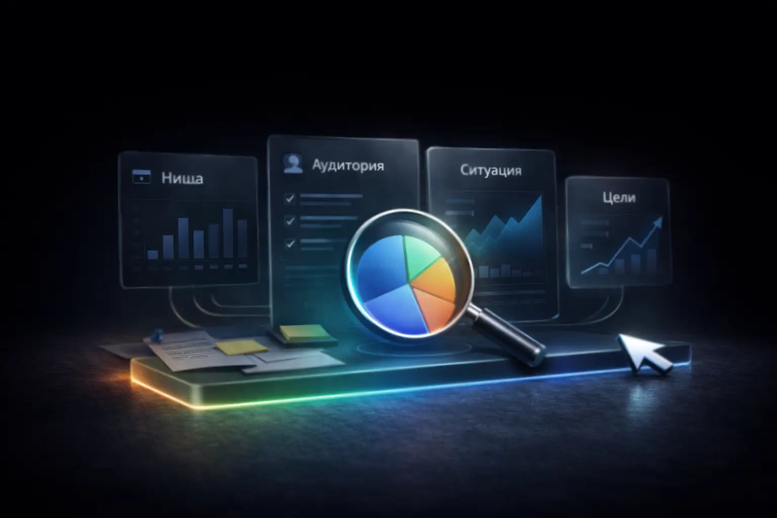 Изучаем нишу, продукт, аудиторию, текущую ситуацию и цели проекта.
