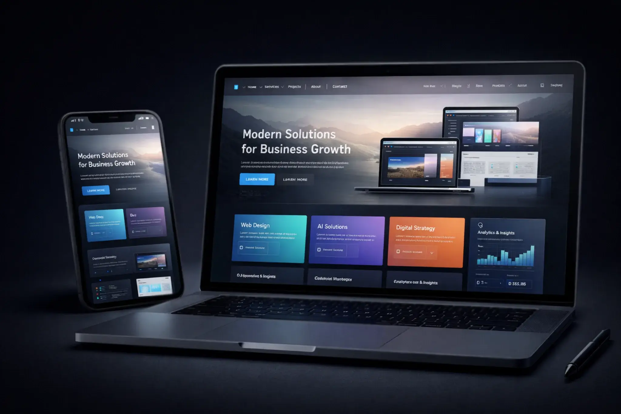 Делаем современный интерфейс, понятную структуру, адаптивность и аккуратное digital-оформление.