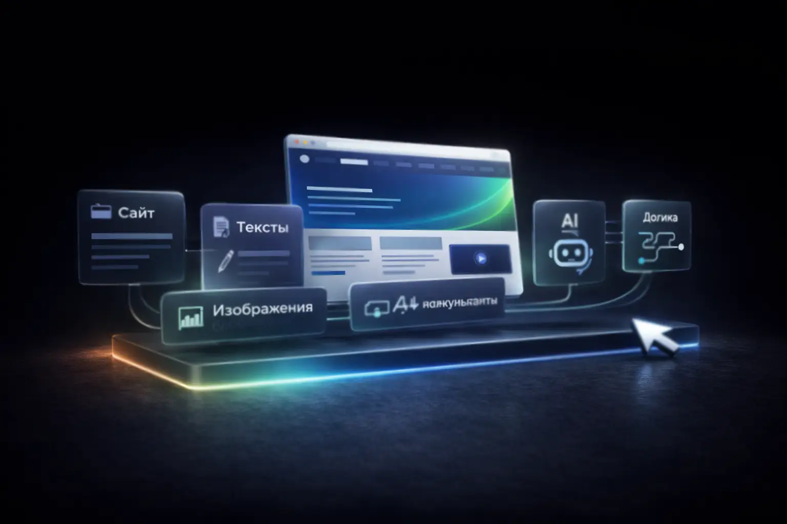 Когда нужен сайт, тексты, изображения, визуальная подача, AI и логика проекта в одной системе.